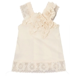 Big Girls Ivory Solid Color Rosette Lace Detailed Sleeveless Shirt 7-10 - 10