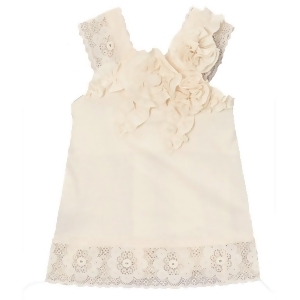 Little Girls Ivory Solid Color Rosette Lace Detailed Sleeveless Shirt 12M-6 - 4T