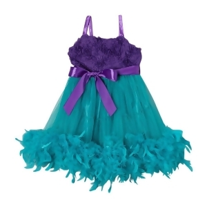 Girls Purple Turquoise Feather Rosette Flower Girl Dress 12M-7 - 0-24M