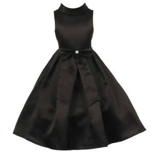 Big Girls Black Bridal Dull Satin Bow Rhinestone Flower Christmas Dress 8-12 - 10