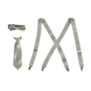 Big Boys Light Gray Suspender Bow-tie Tie Combo Special Occasion Set - All