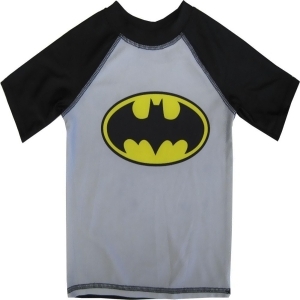 Dc Comics Little Boys Black Grey Batman Logo Rash Guard Swimwear Shirt 2-4T - 2T