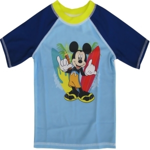 Disney Little Boys Sky Blue Mickey Mouse Print Rash Guard Swimwear Shirt 2-4T - 3T