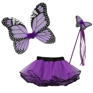 Little Girls Multiple Colors Butterfly Wings Wand Halloween Tutu 3 Pcs Set 2-4T - 2-4T