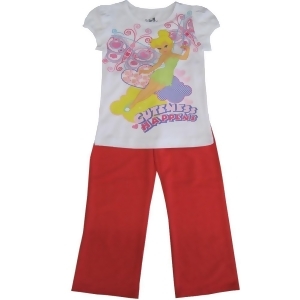 Disney Little Girls White Red Tinker Bell Butterfly Print 2 Pc Pant Set 4-6X - 6