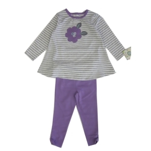 Little Me Little Girls Purple Grey Stripe Floral Applique Legging Set 2-4T - 2T