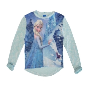 Disney Little Girls Blue Elsa Frozen Winter Print Long Sleeved Top 4-6X - 4/5