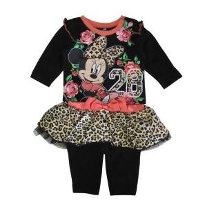 Disney Baby Girls Black Coral Leopard Minnie Mouse Pant Outfit 3-9M - 3-6 Months