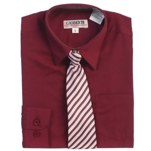Burgundy Button Up Dress Shirt Gray Striped Tie Set Boys 5-18 - 6