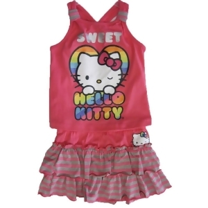 Hello Kitty Little Girls Pink Orange Striped Tiered 2 Pc Skirt Outfit 4-6X - 4