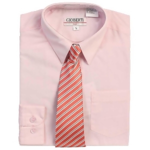 Pink Button Up Dress Shirt Dark Pink Striped Tie Set Boys 5-18 - 7