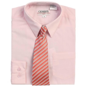 Pink Button Up Dress Shirt Dark Pink Striped Tie Set Boys 5-18 - 12