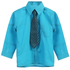 Little Boys Turquoise Tie Long Sleeve Button Special Occasion Dress Shirt 2T-7 - 6