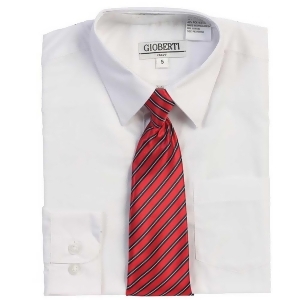 White Button Up Dress Shirt Red Striped Tie Set Boys 5-18 - 8