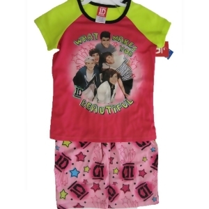 1D Little Girls Pink Green One Direction Band Print 2 Pc Sleep Wear Set 6-6X - 6X