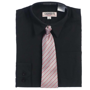 Black Button Up Dress Shirt Pink Gray Striped Tie Set Boys 5-18 - 18