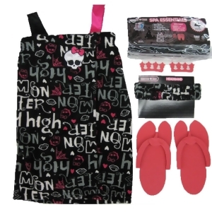 Monster High Big Girls Pink Black Top Sandals Headband Spa Essentials 7-12 - 10/12