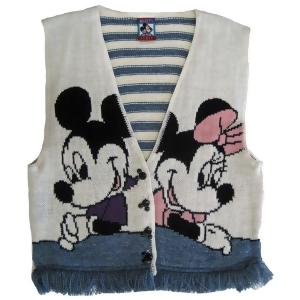 Disney Big Girls White Blue Mickey Minnie Knit Fringed Sleeveless Top 7-16 - 14/16