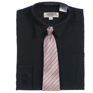 Black Button Up Dress Shirt Pink Gray Stripe Tie Set Toddler Boys 2T-4t - 2T