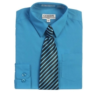 Turquoise Button Up Dress Shirt Black Striped Tie Set Boys 5-18 - 16