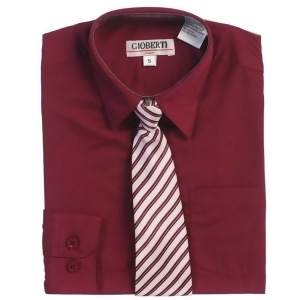 Burgundy Button Up Dress Shirt Gray Striped Tie Set Toddler Boys 2T-4t - 4T