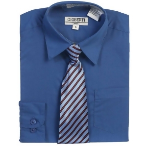 Royal Blue Button Up Dress Shirt Blue Striped Tie Set Boys 5-18 - 5