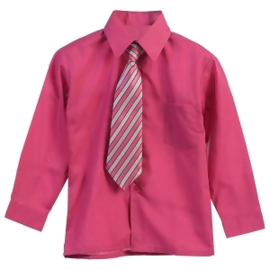 Little Boys Fuchsia Tie Long Sleeve Button Special Occasion Dress Shirt 2T-7 - 3T