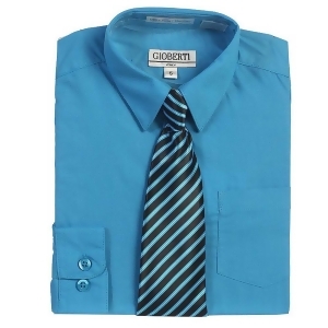 Turquoise Button Up Dress Shirt Striped Tie Set Toddler Boys 2T-4t - 4T