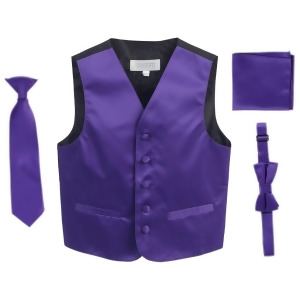 Purple Vest Necktie Bowtie Pocket Square Boys Set 8-14 - 10