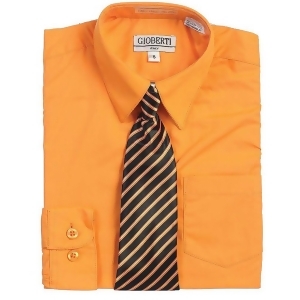 Orange Button Up Dress Shirt Black Striped Tie Set Boys 5-18 - 5