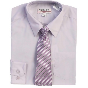 Lilac Button Up Dress Shirt Lilac Striped Tie Set Boys 5-18 - 10