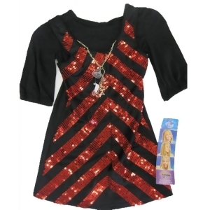 Disney Little Girls Black Red Sequin Striped Hanna Montana Dress 4-6X - 4