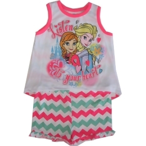 Disney Little Girls Neon Pink Anna Elsa Chevron Stripe Tank Top Shorts Set 2-4T - 3T