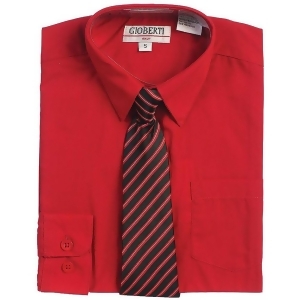 Red Button Up Dress Shirt Black Striped Tie Set Boys 5-18 - 12