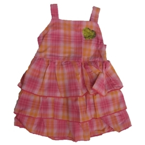 Carter's Little Girls Fuchsia Plaid Pattern Sequin Heart Tiered Dress 4-'6-6X - 6/6X