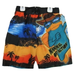 Phineas and Ferb Little Boys Orange Black Character Printed Swim Wear Shorts 4-7 - 6