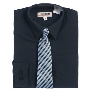 Navy Button Up Dress Shirt Blue Striped Tie Set Toddler Boys 2T-4t - 3T
