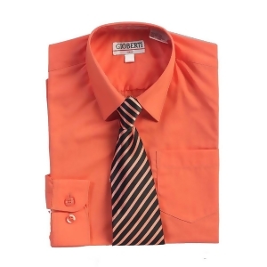 Coral Button Up Dress Shirt Black Striped Tie Set Boys 5-18 - 14