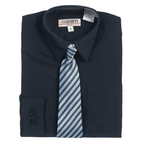 Navy Button Up Dress Shirt Blue Striped Tie Set Boys 5-18 - 18