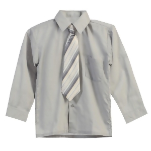 Little Boys Gray Stripe Tie Long Sleeve Button Special Occasion Dress Shirt 2T-7 - 2T