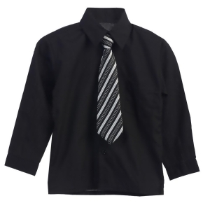 Little Boys Black Stripe Tie Long Sleeve Button Special Occasion Shirt 2T-7 - 2T