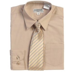Khaki Tan Button Up Dress Shirt Pinstriped Tie Set Boys 5-18 - 7
