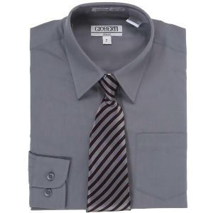 Dark Grey Button Up Dress Shirt Grey Striped Tie Set Boys 5-18 - 6