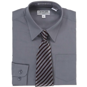 Dark Grey Button Up Dress Shirt Grey Striped Tie Set Boys 5-18 - 5