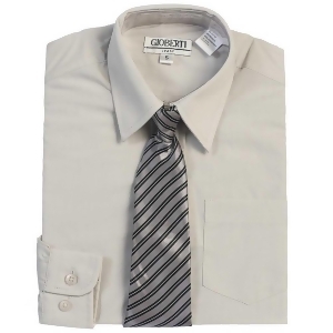 Light Gray Button Up Dress Shirt Striped Tie Set Boys 5-18 - 12