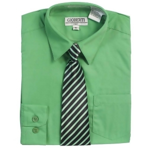 Green Button Up Dress Shirt Black Striped Tie Set Boys 5-18 - 14