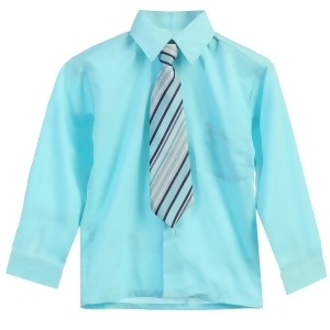 Little Boys Aqua Stripe Tie Long Sleeve Button Special Occasion Dress Shirt 2T-7 - 7