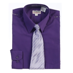 Big Boys Dark Purple Button Up Dress Shirt Striped Tie Set 8-18 - 16