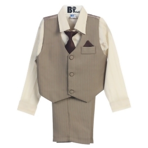 B-one Four Piece Gold Striped Ivory Shirt Striped Khaki Boys Vest Set 9M-4t - 4T