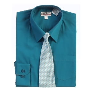 Big Boys Teal Green Button Up Dress Shirt Striped Tie Set 8-18 - 16